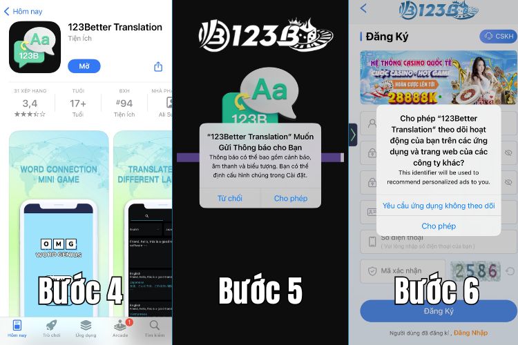 Các thao tác thực hiện tải app 123B chi tiết trên hệ điều hành IOS