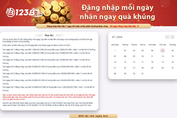 Ghi danh đăng nhập liên tục trong 7 ngày tại nhà cái